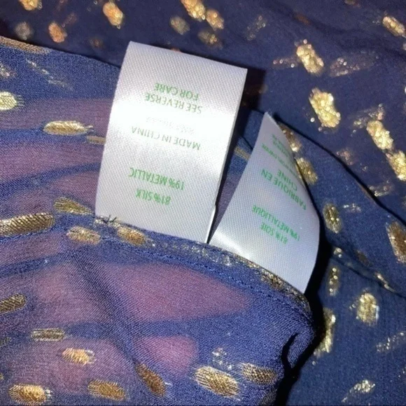 Lilly Pulitzer gold and blue silk blend sheer blouse